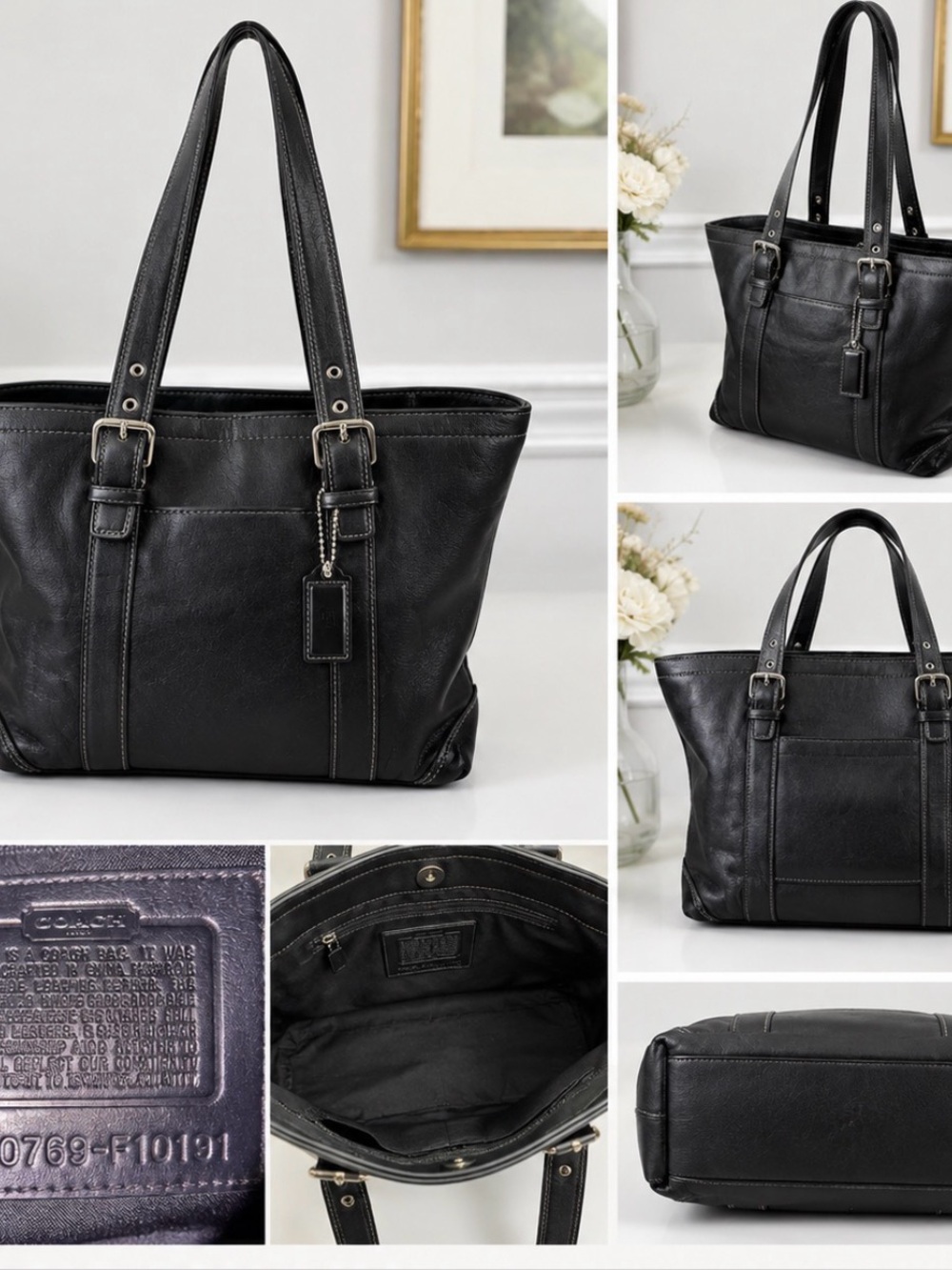 Coach Hampton series smooth Black Leather Tote, excellent condition! Beautiful!